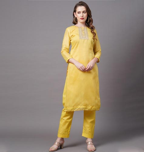 Yellow & Blue Embroidered Unstitched Dress Material
